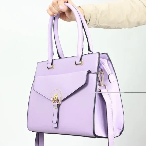 Lavender Light Purple Faux Leather Tote Purse Cross Body Hand Bag - Picture 8 of 12